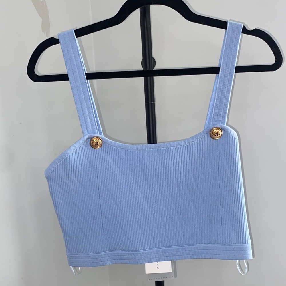 Endless Rose Light Blue Crop Top with Gold Buttons